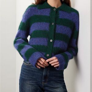 Rails Striped Green and Purple Fuzzy Cardigan